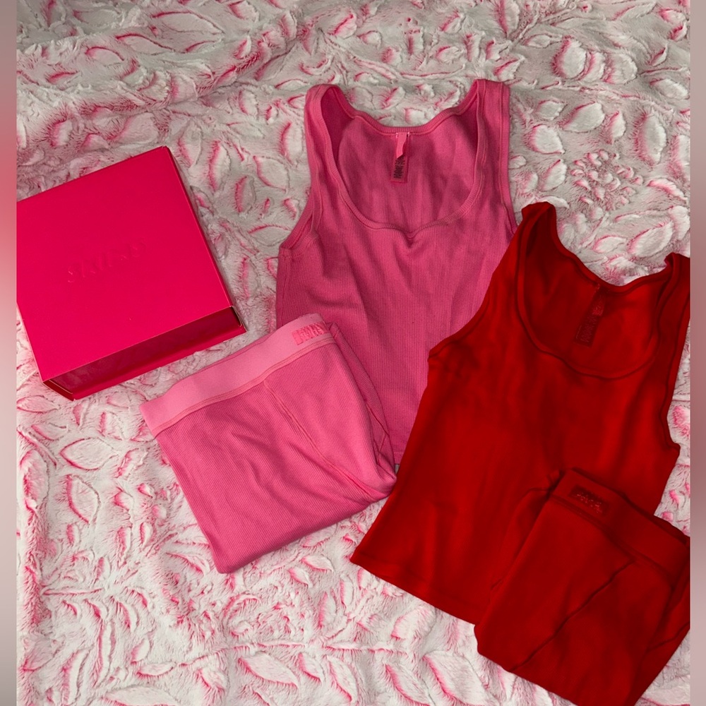 SKIMS Pink and Red Lounge Sets